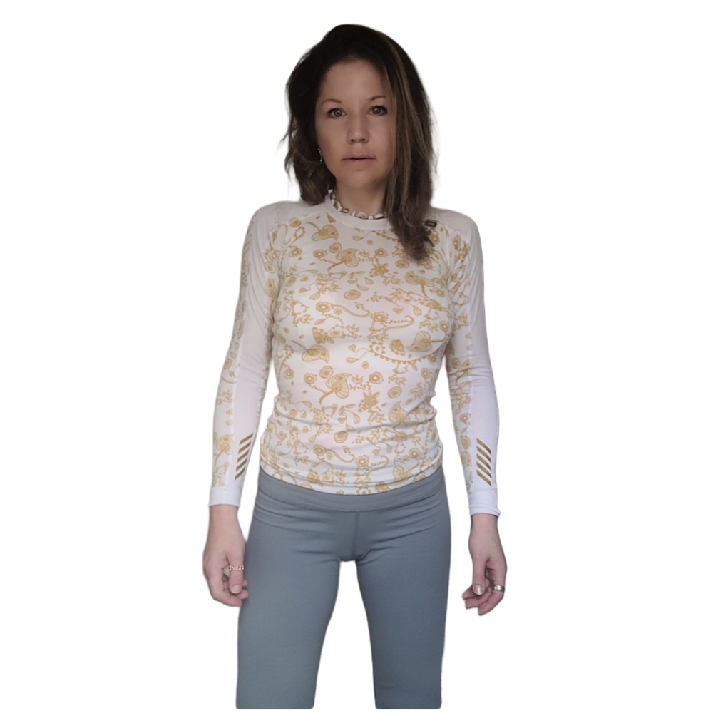 Helly Hansen White and Gold Floral Long Sleeve Top